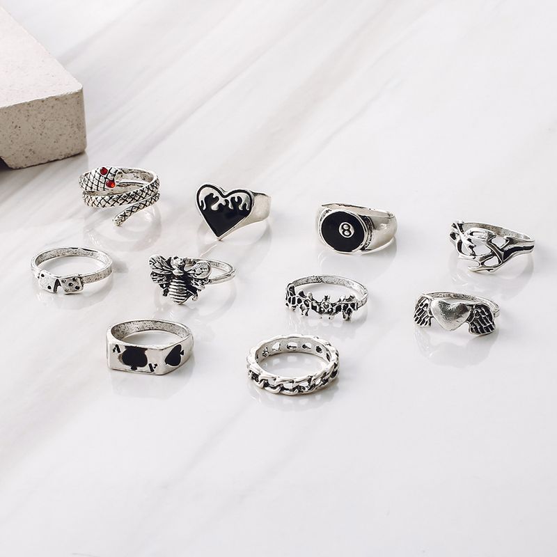 Animal Ring Sweet Street Style Number 8 Lucky Spades A Playing Card Set of 10 Rings_voghion.com