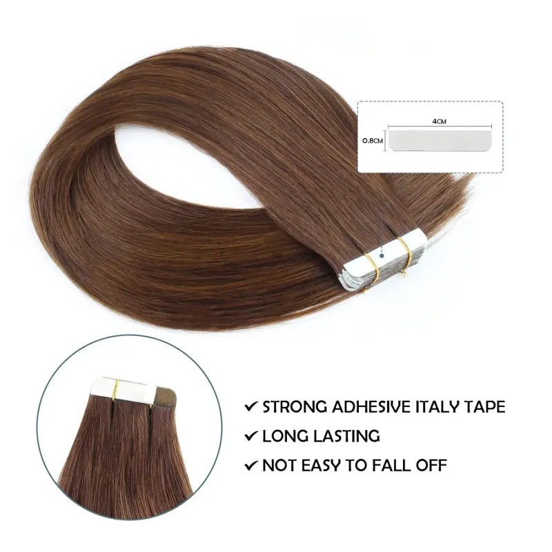 Tape In Hair Extensions 100 % menneskehår 16-26 tommer klæbende udskiftelig sømløs hud skudtape_voghion.com