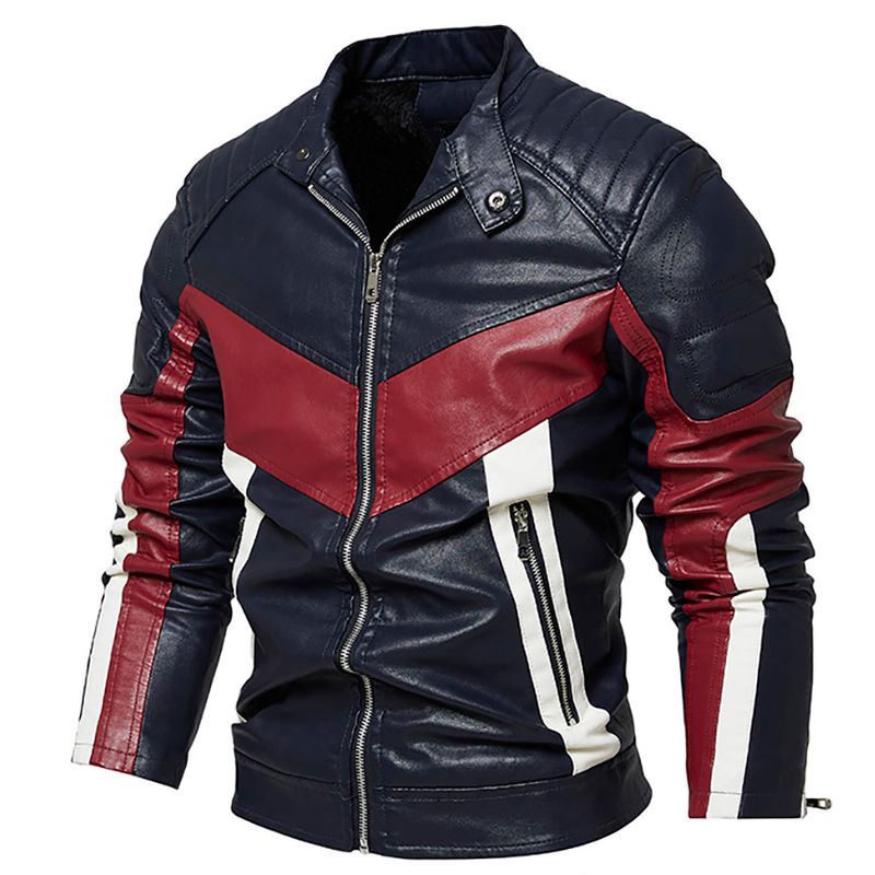 Suitable For All Seasons Plus Size PU Leather Coat Men's Motorcycle Jacket With Fleece Lining_voghion.com