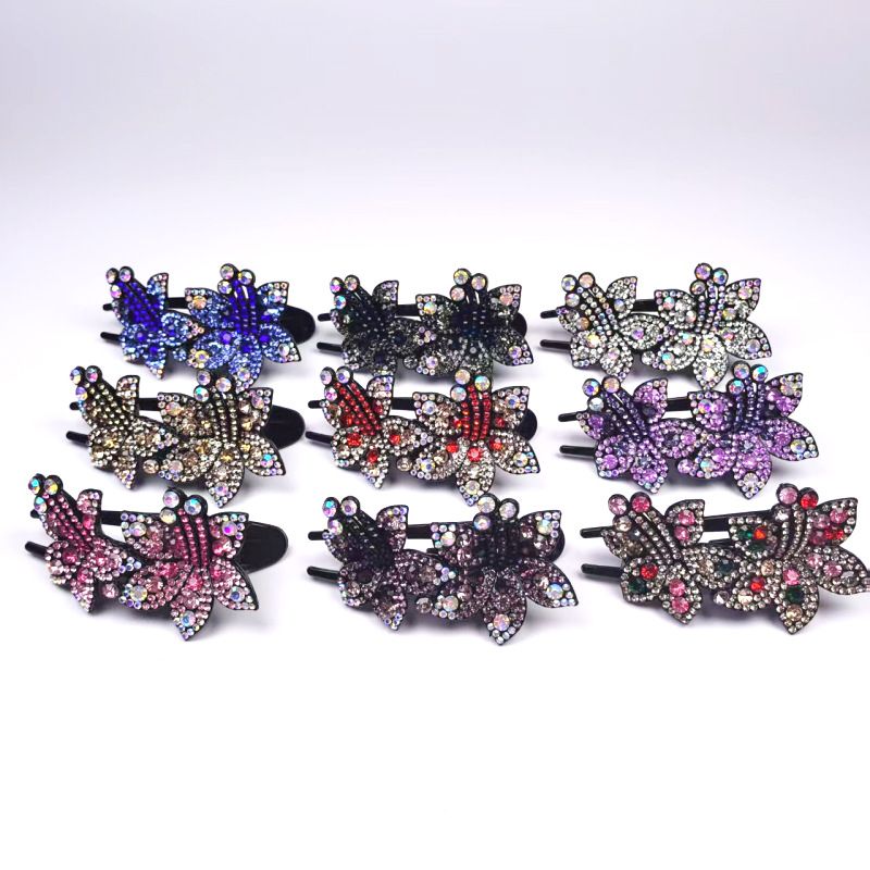 Large Double-Flower Claw Clips, Premium Duckbill Hair Clips For Back Of Head, Handmade Rhinestone Hairpins, Women's Hair Accessories_voghion.com