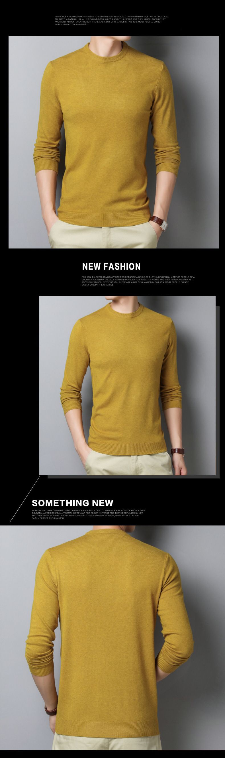 Maglietta a maniche lunghe con scollo a V e fondo a tinta unita, vestibilità attillata, abbigliamento maschile, maglione sottile per uomo di mezza età e giovane_voghion.com