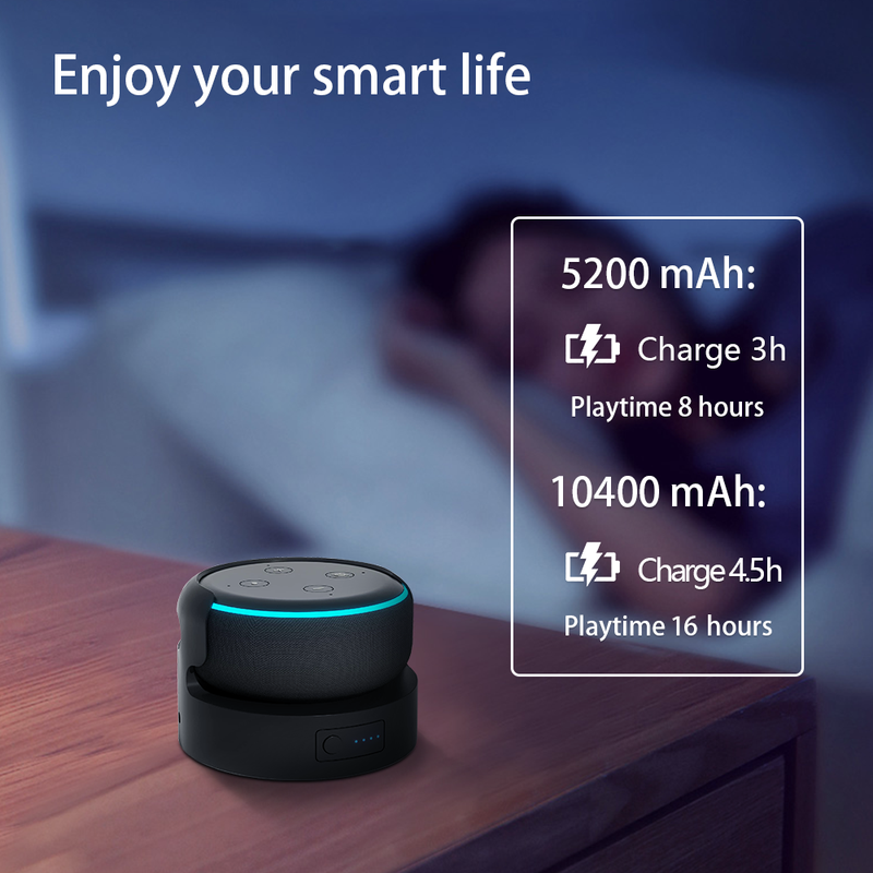 Bärbart uppladdningsbart Alexa Smart Speaker Stand för Echo Dot 3rd 5200mAh/10400mAh batteribas_voghion.com