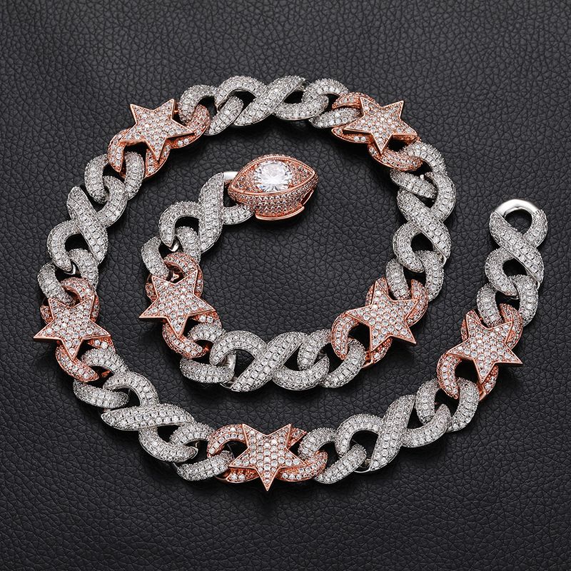 Collana Hip Hop con fibbia a forma di occhio, testa a forma di stella a forma di 8, zircone placcato in oro vero, catena cubana_voghion.com