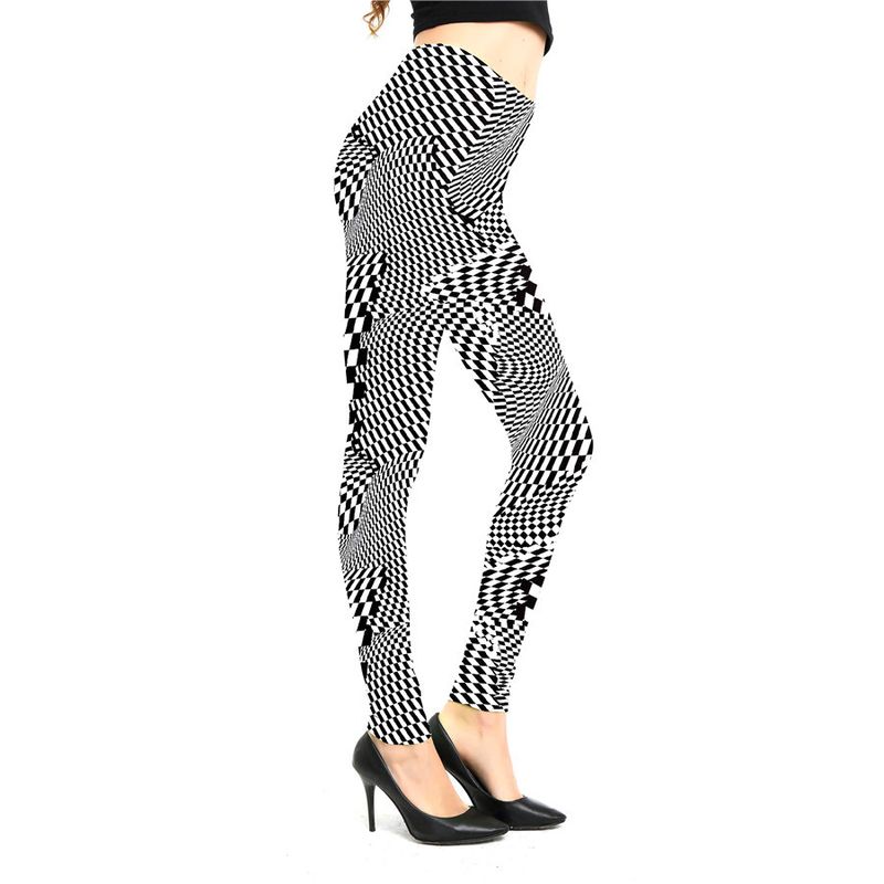 Leggings sportivi elastici a nove punti con stampa scozzese a righe alla moda da donna_voghion.com