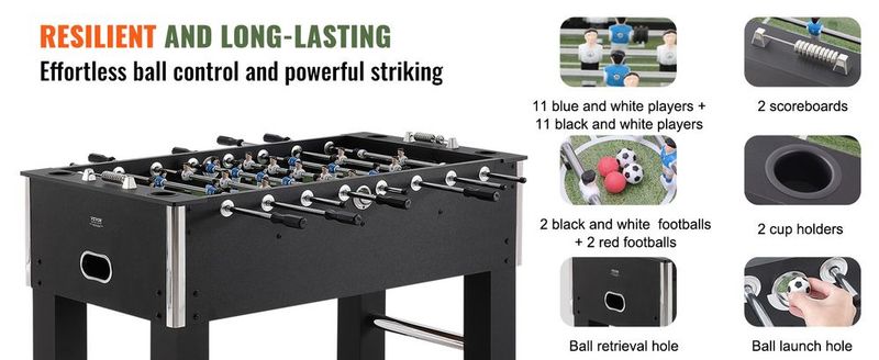 VEVOR Foosball Table, 55 Inch Standard Size Foosball Table, Indoor Full Size Foosball Table For Home, Family, And Game Room, Soccer With Foosball Table Set, Includes 4 Balls And 4 Cup Holders_voghion.com