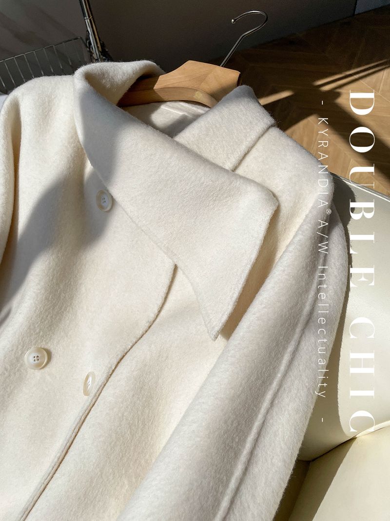 Luxury Double-Faced Wool Coat With Detachable Fox Fur Sleeves & Belt - Elegant Scarf Collar Long Coat For Women In Cream, Light Grey, Amber_voghion.com