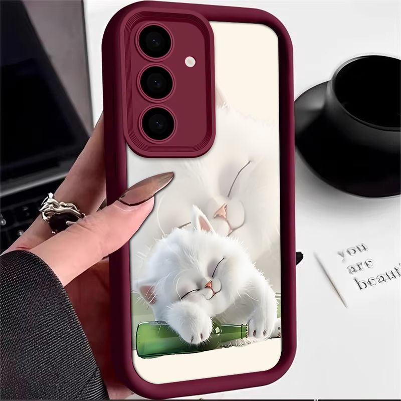 Custodia per telefono con gatto ubriaco carino per Samsung Galaxy A15 A55 A35 25 S25 S24 S23 S22 S21 S20 Ultra FE Note 20 Plus 5G Cover morbida in silicone_voghion.com