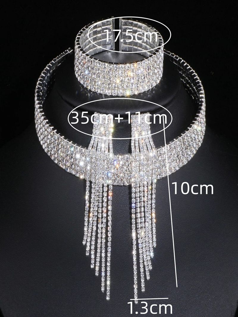 European and American jewelry multi drain diamond necklaces, earrings, bracelets, 3-piece set of fashionable bride sets, dress accessories_voghion.com