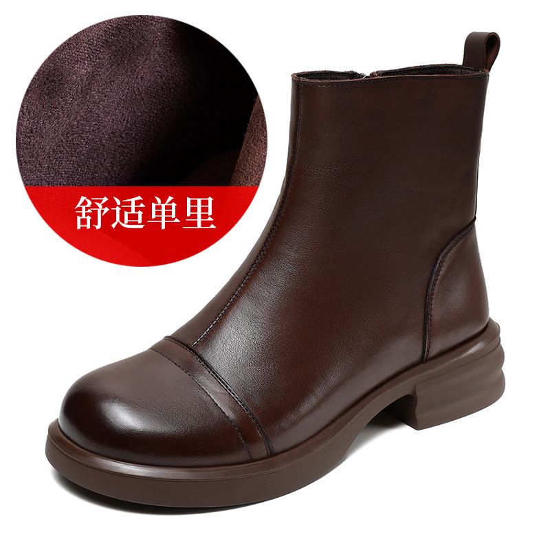 Französisch Stil Kurze Für Frauen 2024 Herbst Winter Neue Echtem Leder Dicke Sohle Mode Schlanke Bare Stiefel_voghion.com