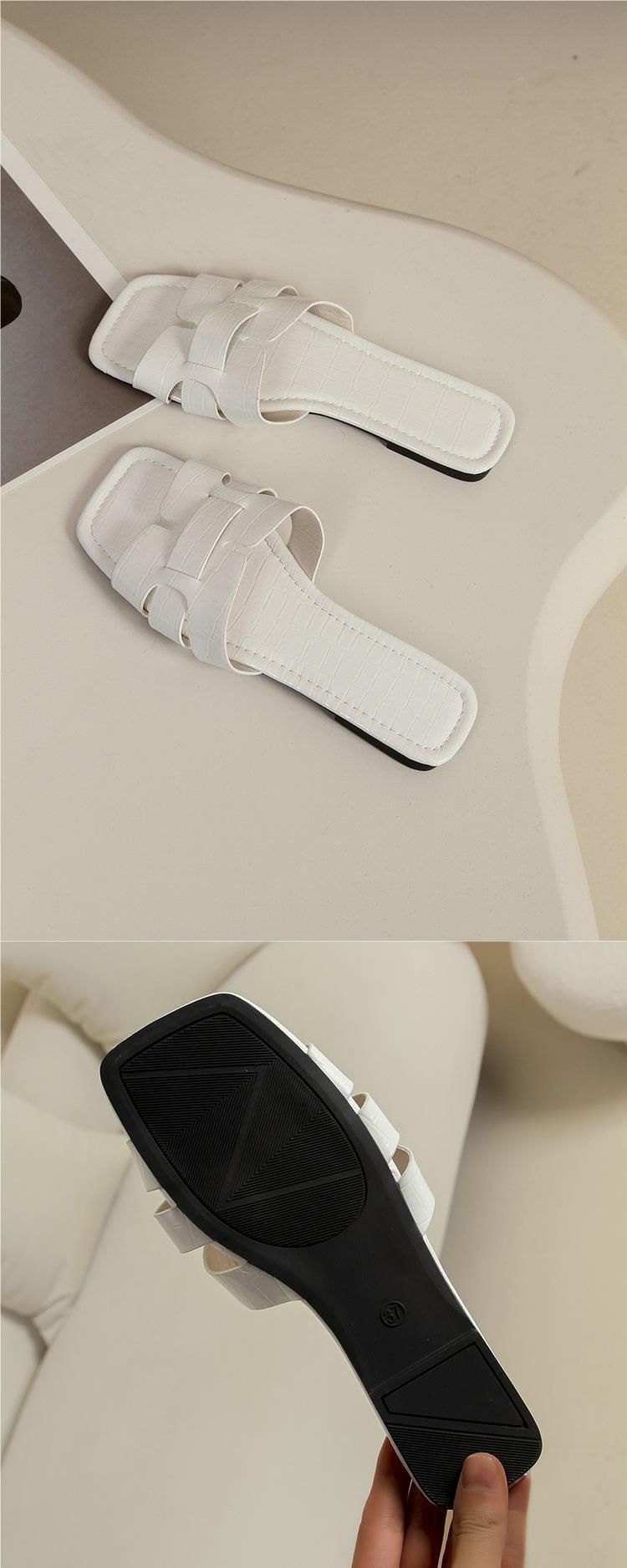 A Word Solid Color Flat Women's Slippers New Classic Stone Pattern Slip-on_voghion.com