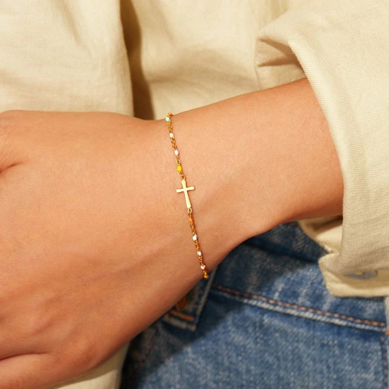 Bracciale a croce in argento puro S per donna, semplice e alla moda, con catena a goccia_voghion.com
