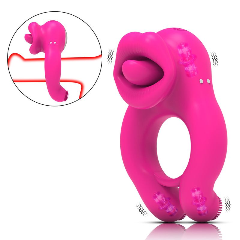 Anello di bloccaggio indossabile con vibrazione orale e tre motori da condividere in coppia, prodotto per adulti_voghion.com