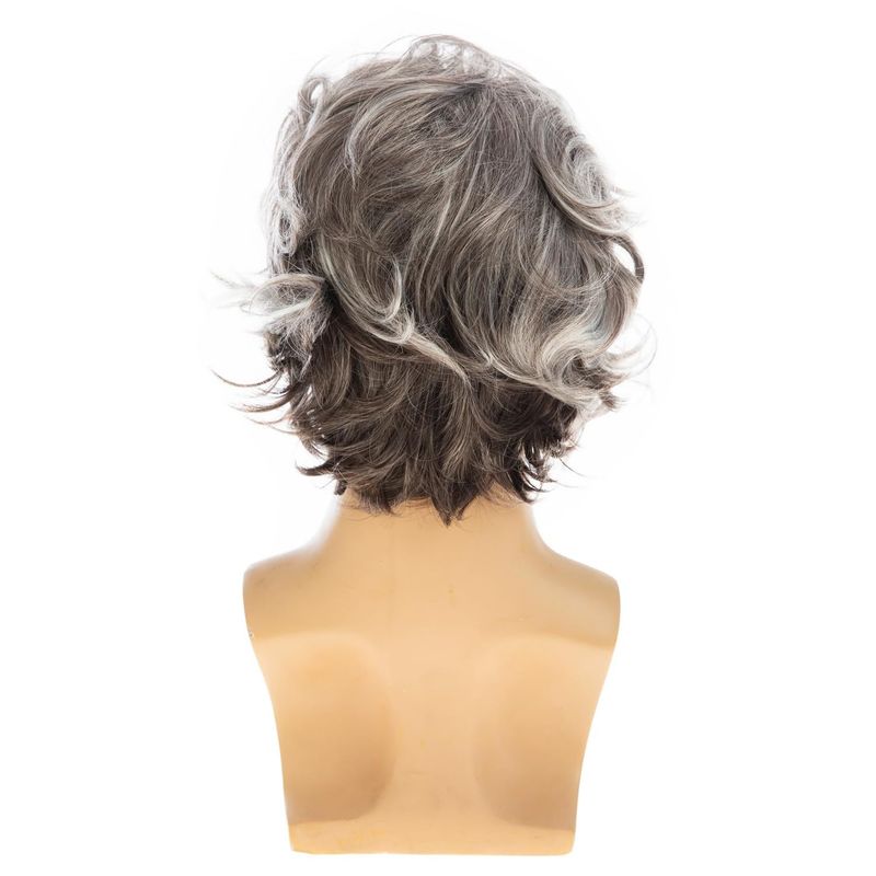 Synthetic Clip-in Men's Wig New Products Men's Gray And White Mixed Color Fashion Chemical Fiber Short Headpiece Fluffy Natural Short Curly Wig_voghion.com