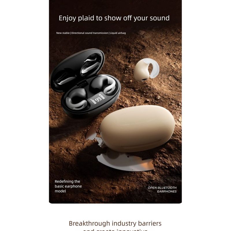 2025 Neues Bluetooth-Headset mit Knochenleitungs-Ohrclip, kabellos, für Sport, Laufen, lange Akkulaufzeit, geeignet für Android_voghion.com