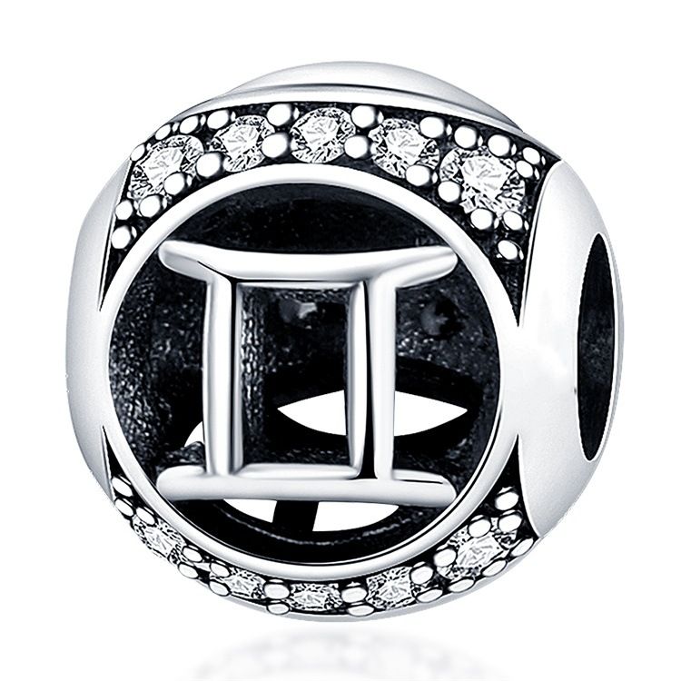 Pingente de prata banhado a cobre branco para mulheres, pulseira com pingente de doze constelações, acessórios de joalheria faça você mesmo, pulseira e colar_voghion.com