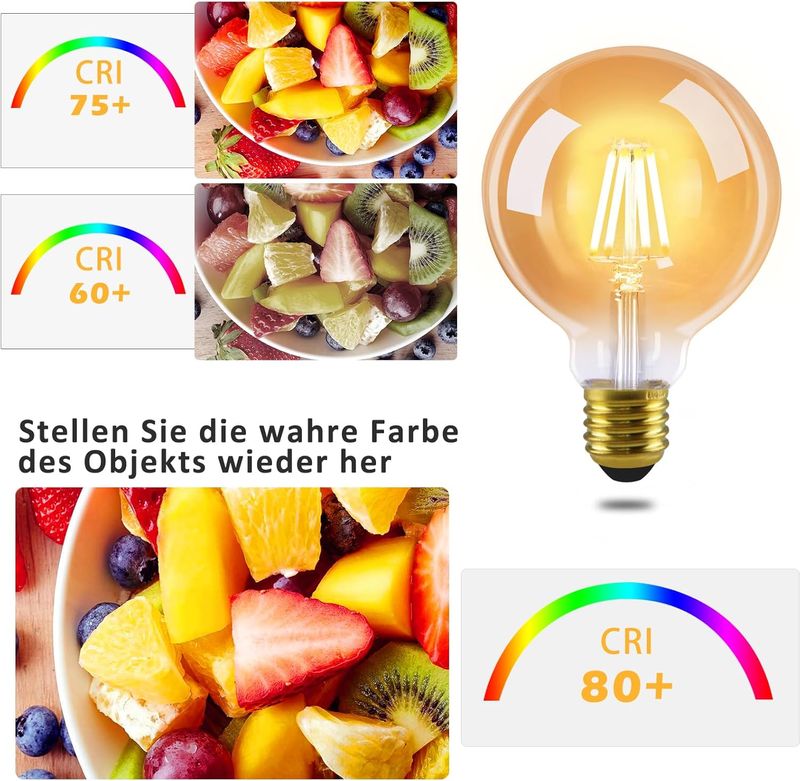 Glitzerlife LED Glühbirne 2 Stück E27 Vintage Lampe - G95 Warmweiß Filament Leuchtmittel 2700K 4W Glas Glühlampe Antike Energiesparlampe Für Haus Hotel Café Bar_voghion.com