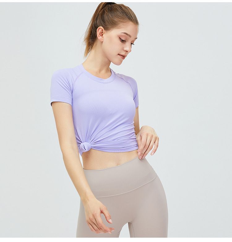 Seamless Nude Yoga Sports Top Women's Short Sleeved T-shirt Tennis Breathable Quick Drying Fitness Suit_voghion.com