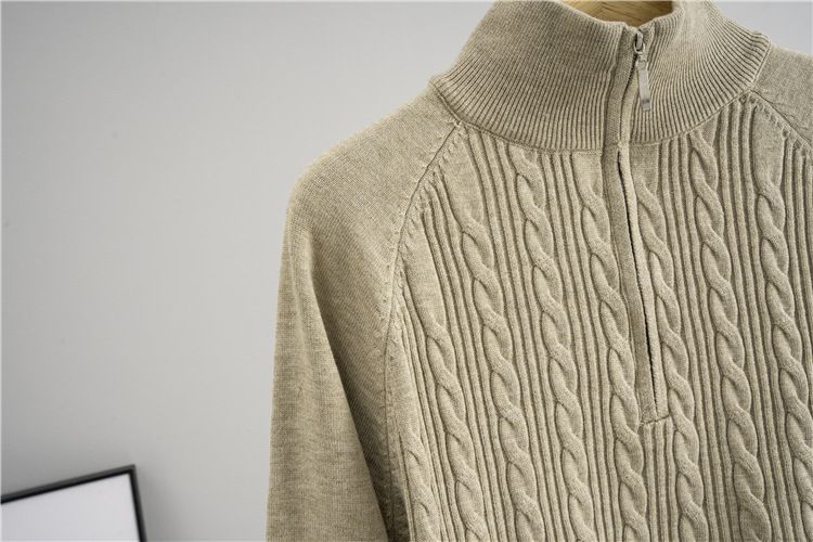 Zweiteiliges Set aus Strickpullover mit Halbrollkragen für Damen – Elegantes, lässiges Outfit aus Pullover und Hose mit Zopfmuster für Herbst und Winter (Khaki, Schwarz, Kaffee_voghion.com