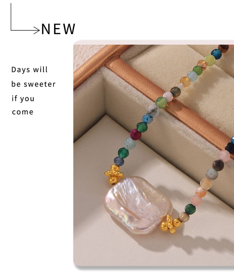 Collana in pietra naturale sfaccettata barocca - Catena con perline multicolor e acciaio al titanio_voghion.com