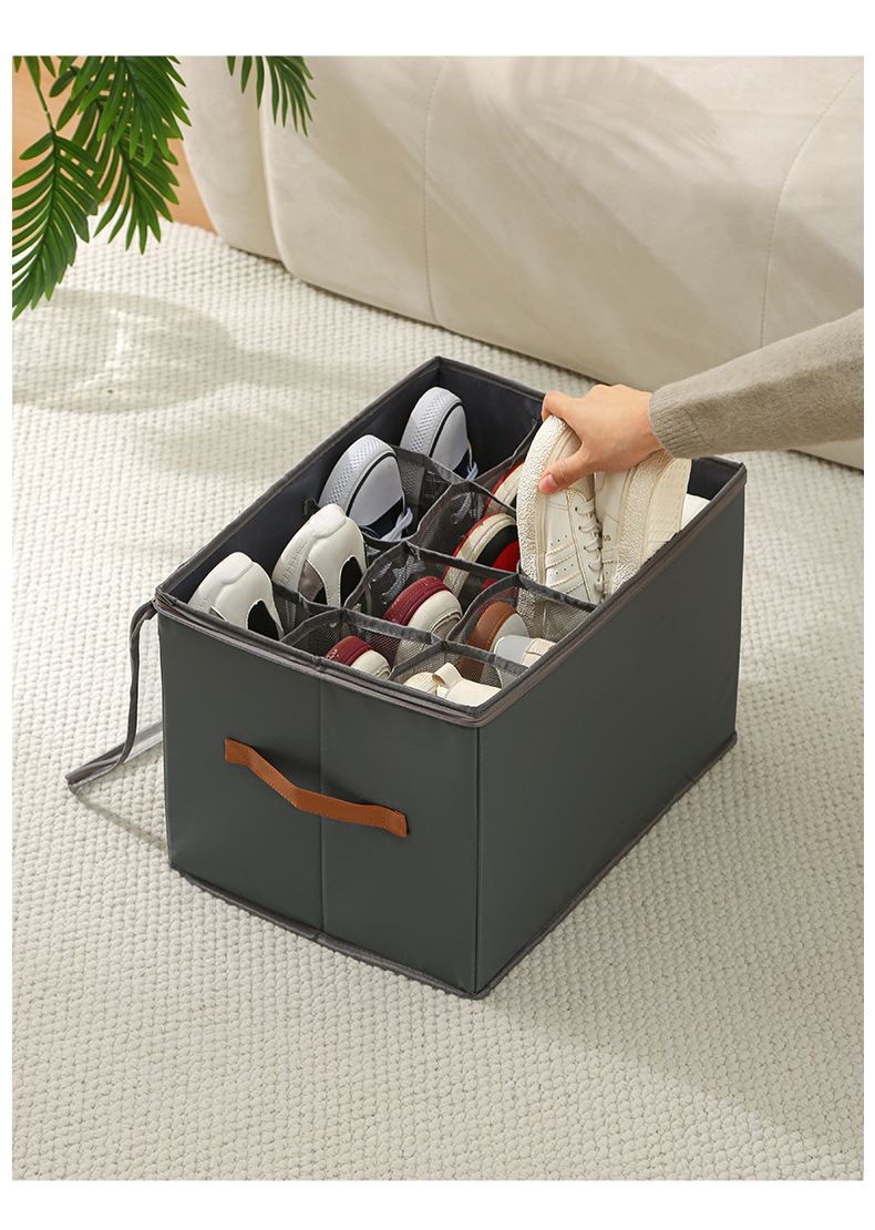 Familien-Organizer, faltbare Aufbewahrungsbox aus Stoff mit Deckel, staubdichter Organizer mit mehreren Fächern für Schuhe und kleine Gegenstände_voghion.com