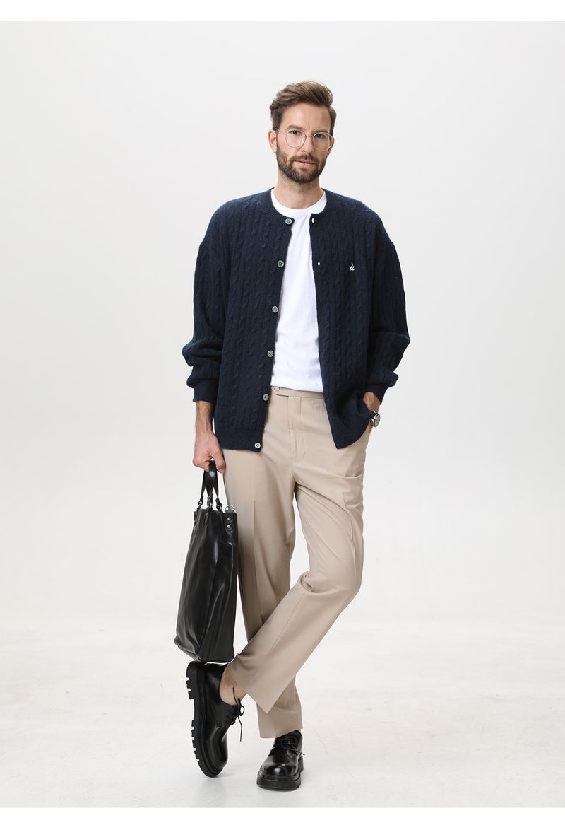 Suéter masculino vintage de tricô com gola redonda – Pulôver bordado pesado com mistura térmica (M-XXL, vermelho Anchorage/creme/cinza gelo/azul-marinho)_voghion.com
