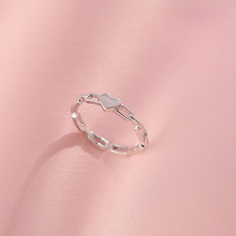 Anello per dito indice con catena cava, regolabile, anti-sbiadimento, con cuore in argento, per celebrità di Internet_voghion.com