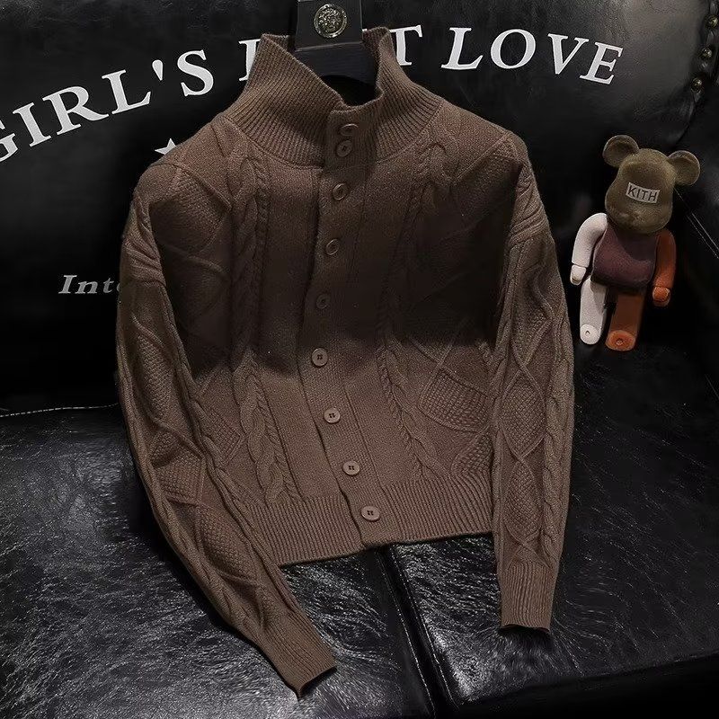 Men's Clothing 2024 new high collar cardigan men's coat sweater stand collar outer sweater sweater men's autumn and winter_voghion.com