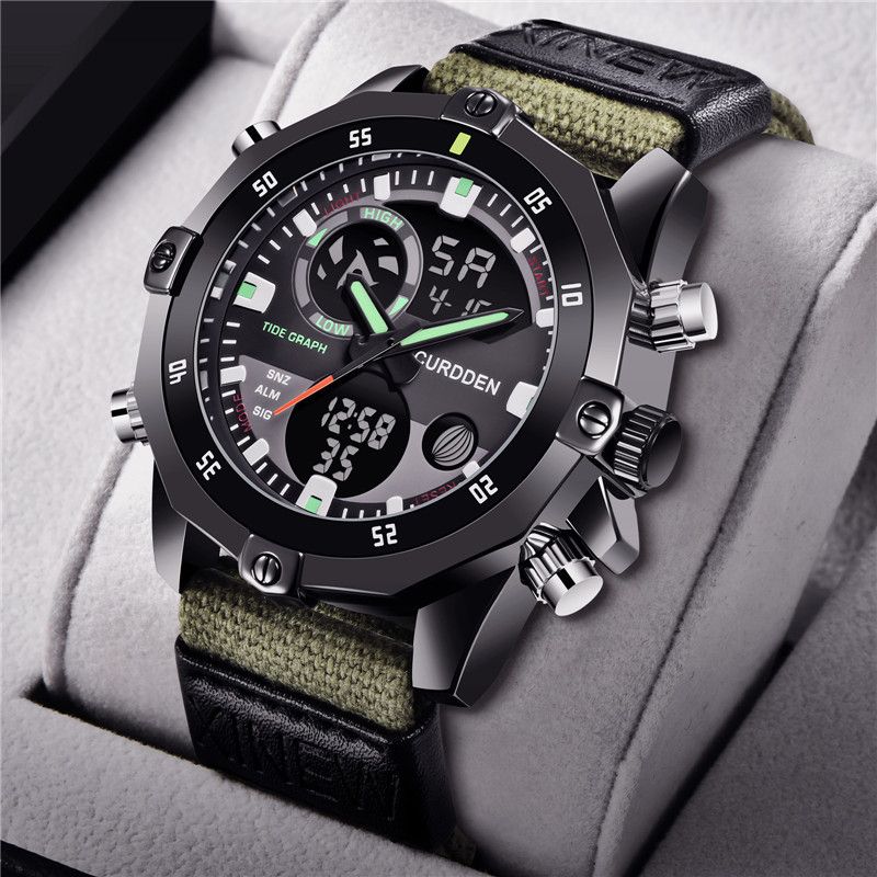 Herren-Sportuhr mit Nylonarmband – Doppelanzeige analog und digital, multifunktional mit Kalender, Alarm, GMT und Leuchtfunktion_voghion.com