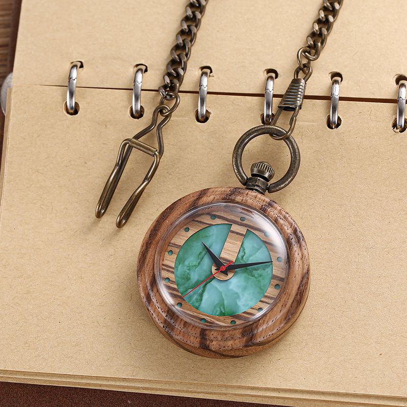 Vintage Wooden Pocket Watch With Dual-Loop Chain - Unisex Quartz Timepiece In Natural Wood Finish (45mm Case, Alloy Strap, Multiple Color Options)_voghion.com