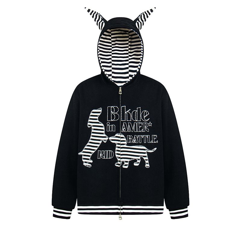 2025 Geborduurd gestreept puppy oor vestje voor dames vroege herfst losse tweedelig patchwork koppel_voghion.com