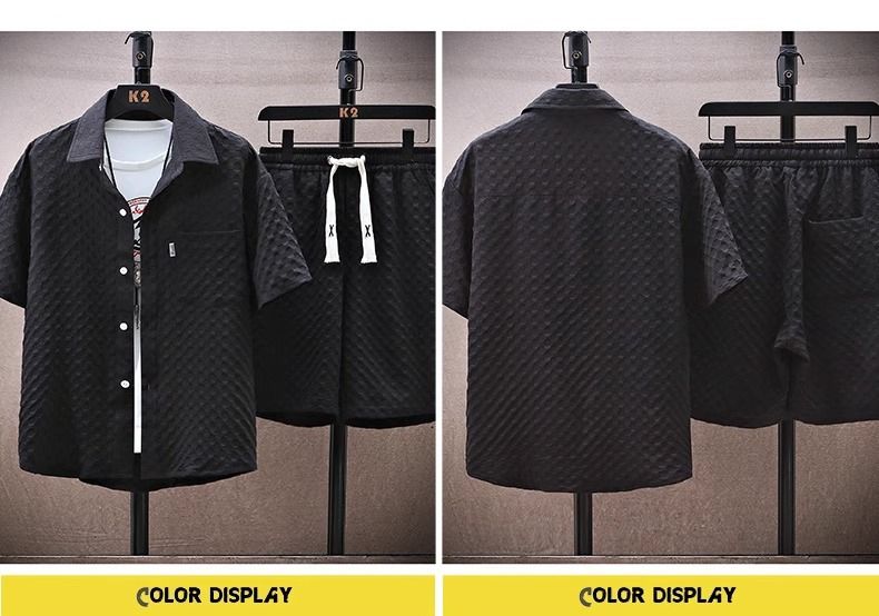 Summer Simple Suit For Men, Handsome And Stylish Short Sleeved Shirt And Shorts, A Set Of Plaid Thin Sports And Leisure Two Piece Suit_voghion.com