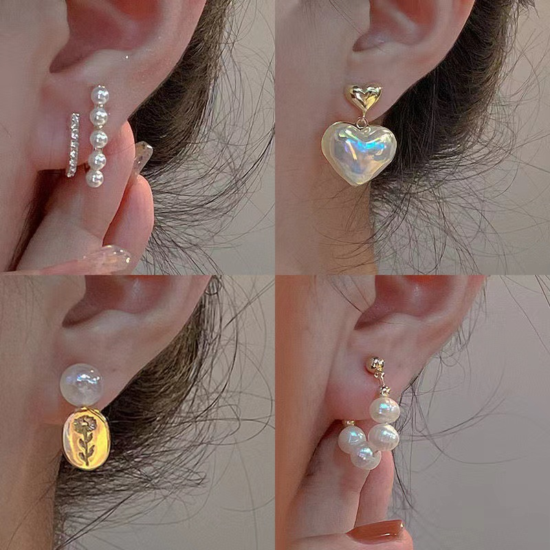 Orecchini pendenti a forma di cuore con perle in argento coreano 2025, nuovi, alla moda, eleganti e semplici, per le donne_voghion.com
