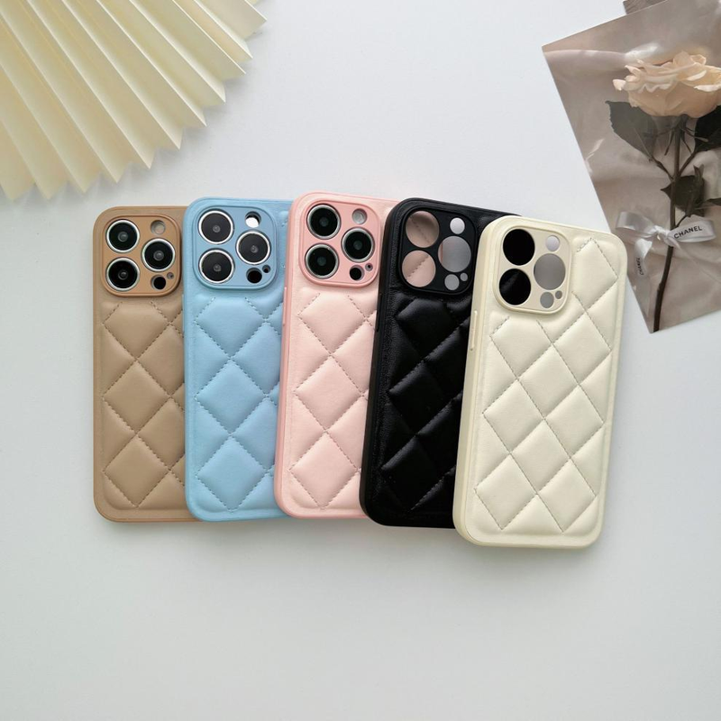 Phone Case Solid color diamond down jacket suitable for 15promax 14 mobile phone case leather 13 X_voghion.com