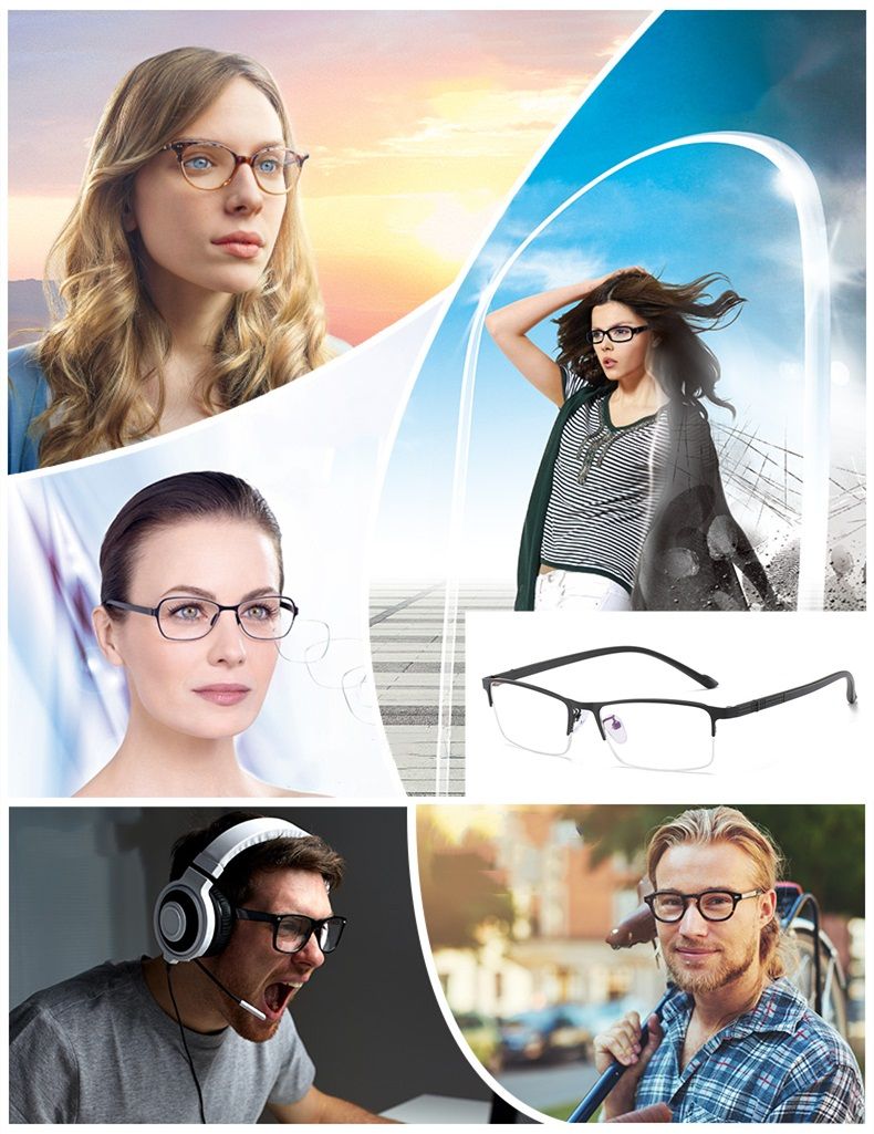 Moud SWOKENCE Myopie Brëller -0.5 bis -10 Fraen Männer Hallef Frame Anti Blo Liicht Photochromesch Brëller mat Rezept_voghion.com