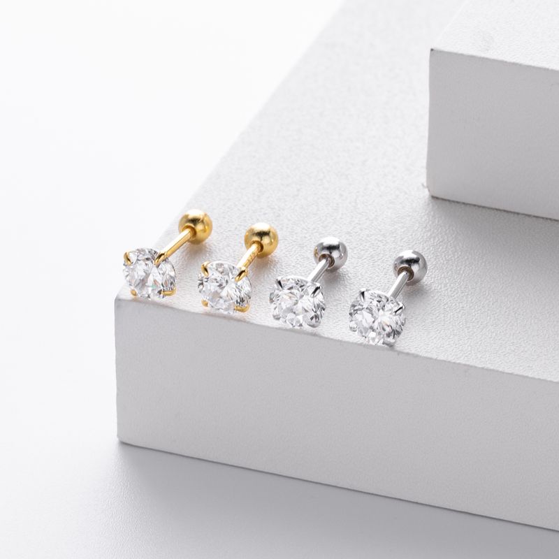 Gioielli da donna in argento sterling S925 con quattro griffe e orecchini a vite con zirconi, gioielli classici versatili, alla moda e semplici da donna_voghion.com