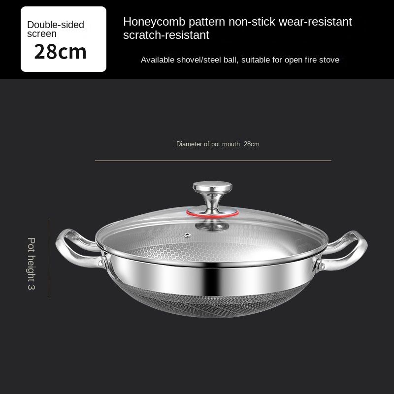 32cm 304 Stainless Steel Frying Pan Food Grade Non Stick Pan Honeycomb Pot Bottom Induction Cooker Gas Stove General Wok_voghion.com