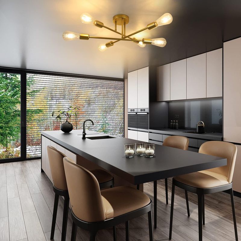 Glitzerlife Deckenleuchte 6-flammig E27 - Vintage Flurlampe Retro-Gold Metall Schlafzimmerlampe Für Küche Esstisch Wohnzimmer (ohne Leuchtmittel)_voghion.com