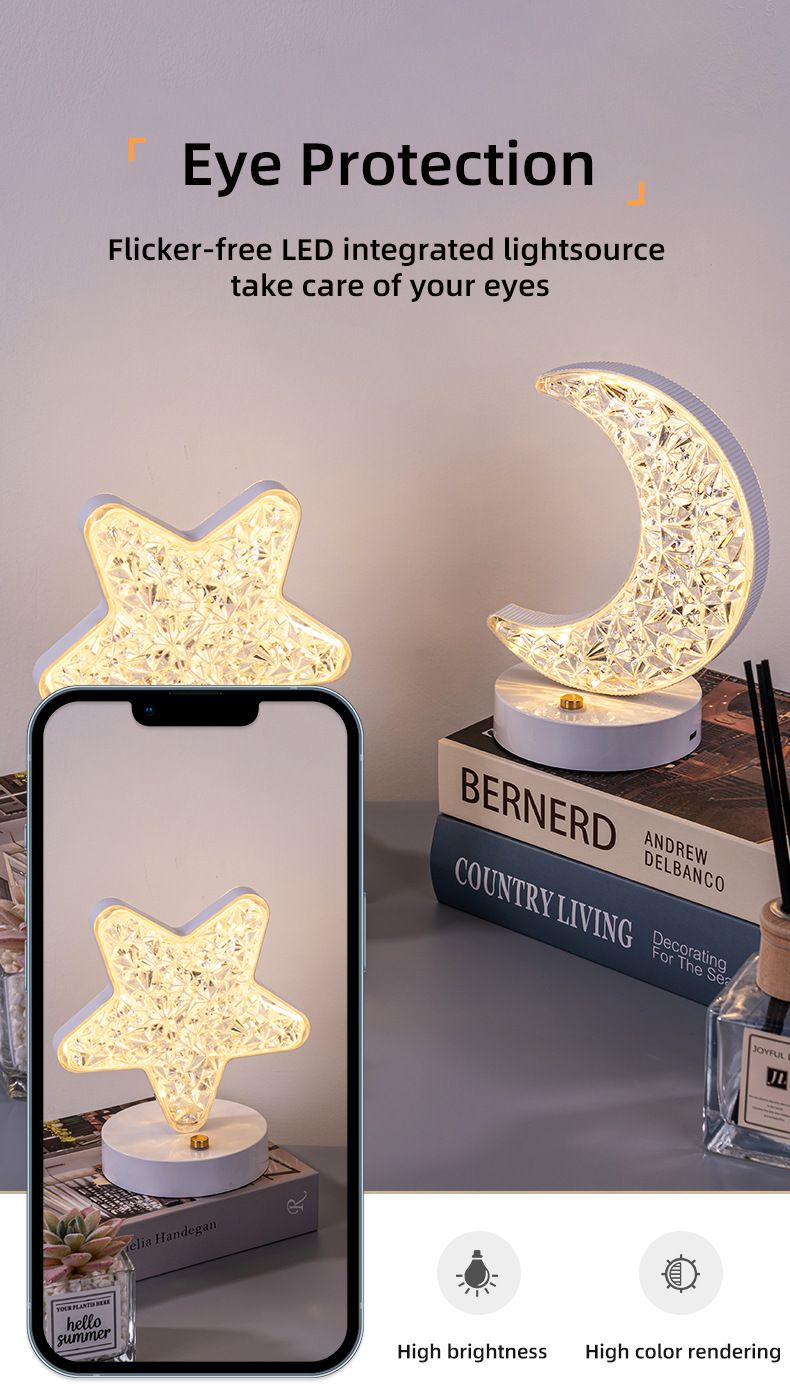Lampka nocna LED Star Moon z akumulatorem i dotykiem, mała, nowoczesna, prosta dekoracja do sypialni_voghion.com