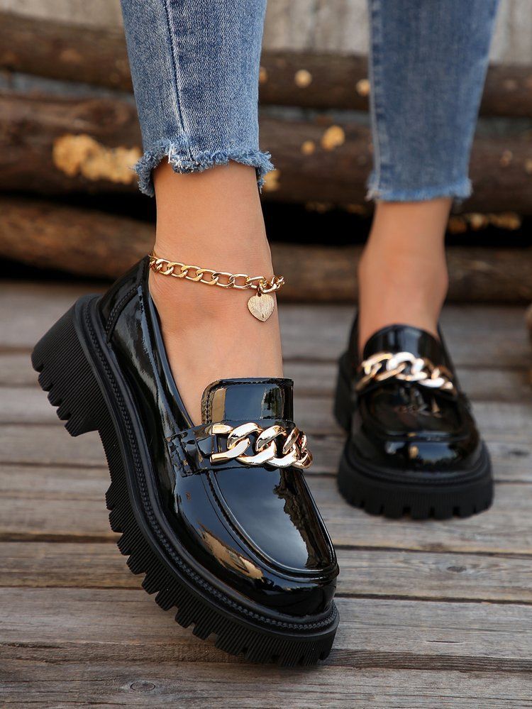 Nye runde hoved flade dameloafers med tryk_voghion.com