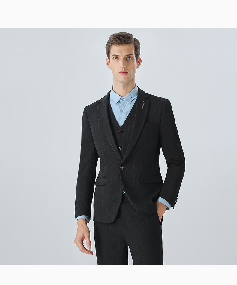 Men's Slim Fit Suit Set With Stripes - Formal Business Blazer & Pants For Wedding, Office & Special Occasions (Black, Gray, 7XL Sizes Available)_voghion.com