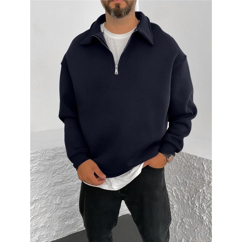 Pull décontracté à revers en velours double face pour homme, demi-fermeture éclair, veste automne/hiver_voghion.com