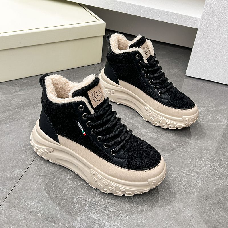 Scarpe invernali alte in agnello veet da donna in cotone felpato, scarpe da papà_voghion.com