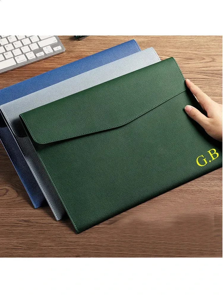 Personalizza Nome Multifunzione Ufficio Documenti A4 File Pouch Pu Saffiano Pelle Busta Borsa Business Conferenza_voghion.com
