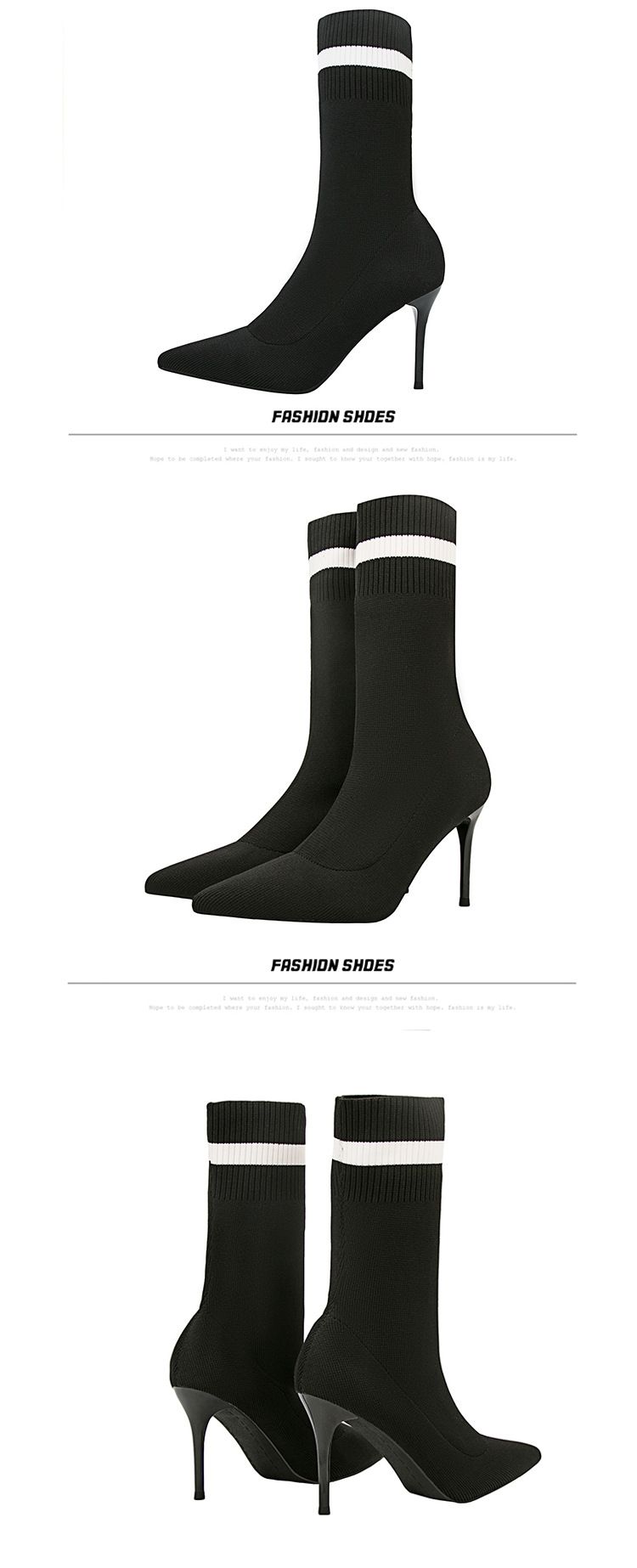 608-4 Efterår Vinter Spidse Bare Og Slanke Elastiske Hæle Strikkede Sokker Støvler, Tynde Hæle, Korte Støvler_voghion.com