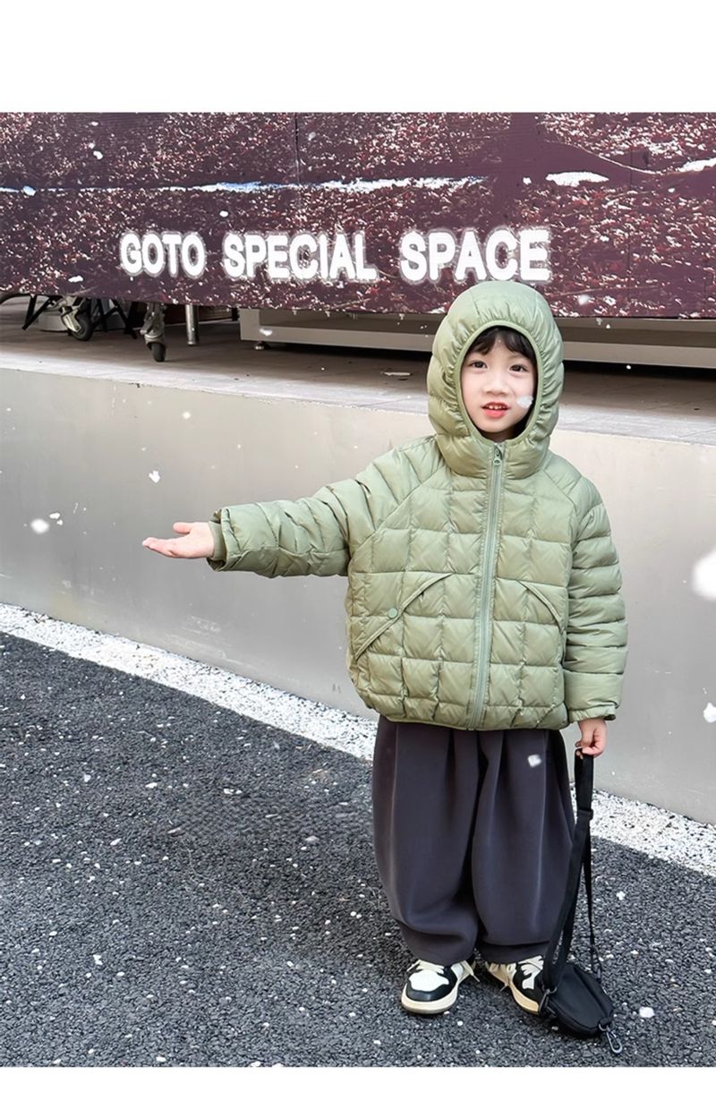 Boys' Winter Puffer Jacket – Thickened Polyester Shell, Fleece-Lined, Hooded Coat (110-160cm, Black/Green/Khaki, B-Class Safety, Casual Style)_voghion.com