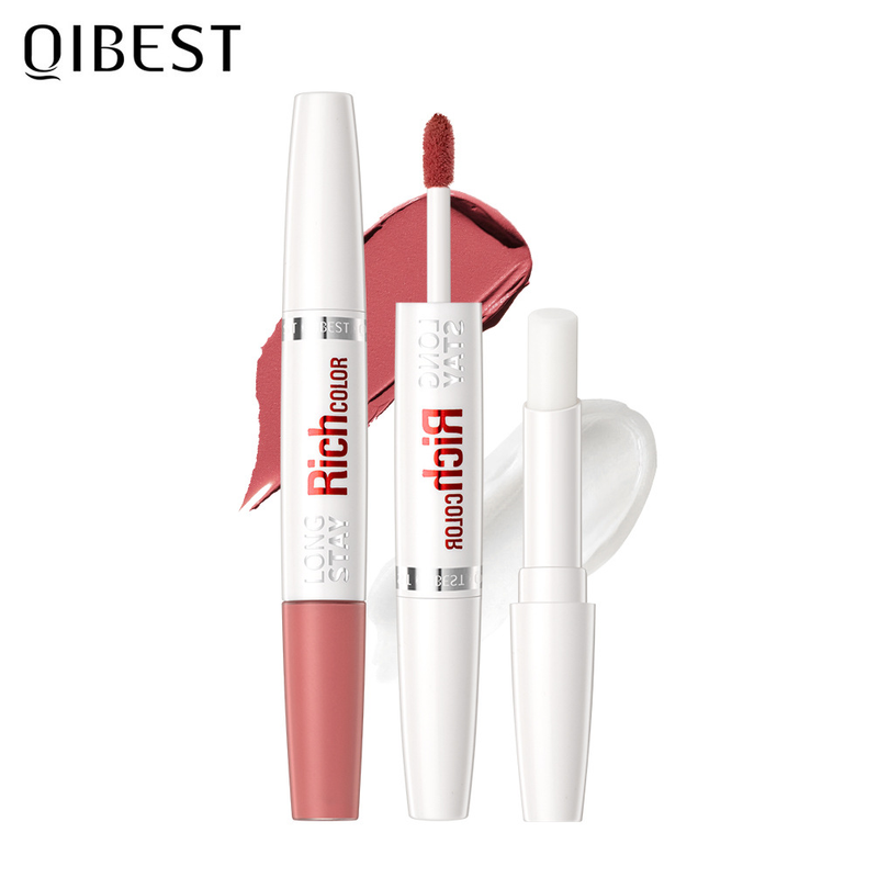 QIBEST Double Head Lip Glaze Lippenstift und feuchtigkeitsspendender, nicht färbender Becher, schwer zu entfärben, langanhaltender matter Lippenstift_voghion.com