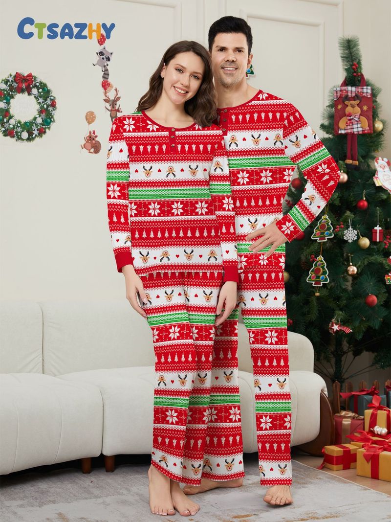 Natale Babbo Natale Cervo Neve a righe Natale famiglia vestito stampato casa pigiama vestito_voghion.com