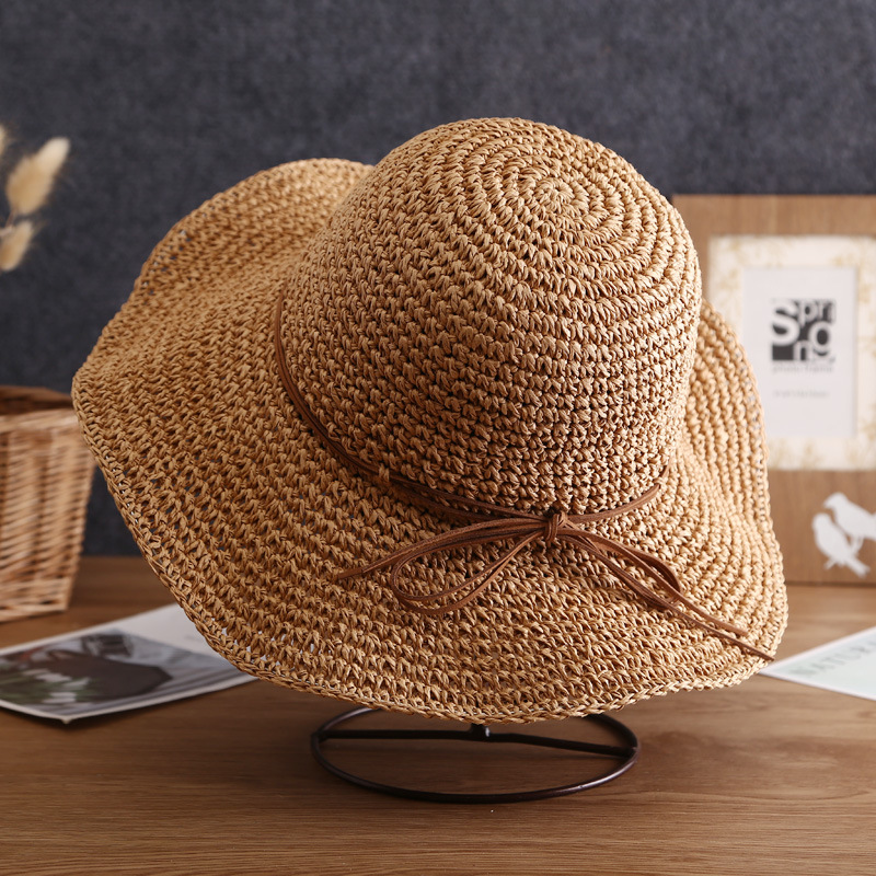 Neien Hutt Damen Summer Strand Sonnenhut Stréi Weben Villsäitege Sonneschutz a Sonneschutzhut Groussen Zesummeklappbare Stréihut_voghion.com