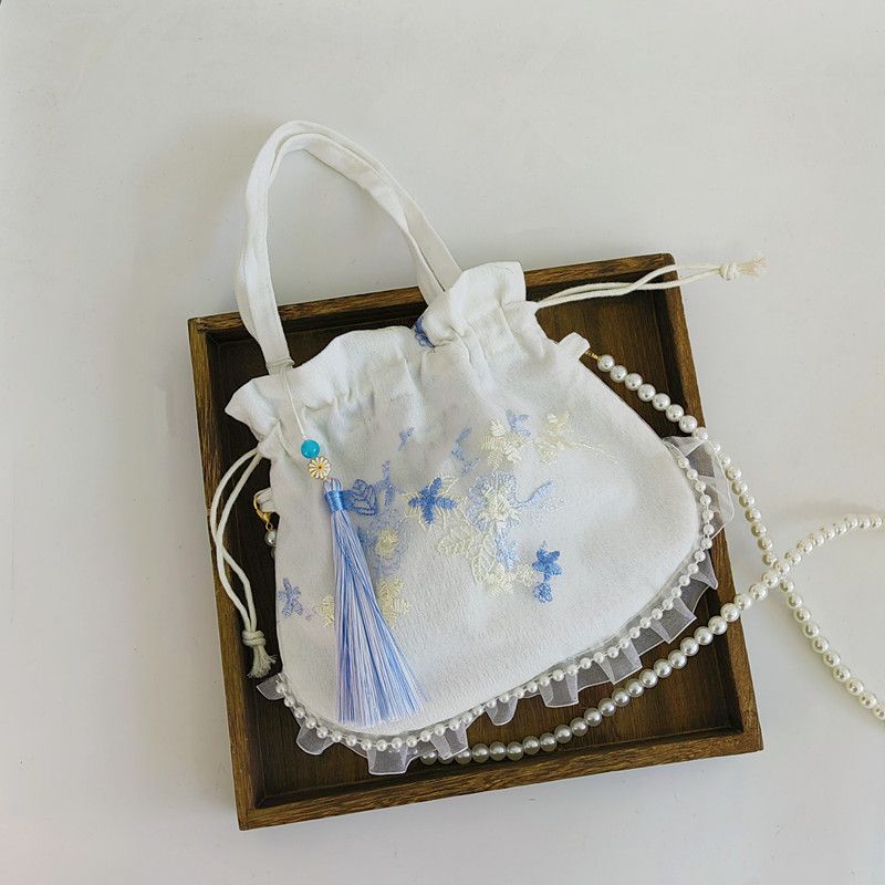 Nuova borsa a tracolla cinese da donna in stile antico con nappa in costume da fata, stile perla Hanfu Forest_voghion.com