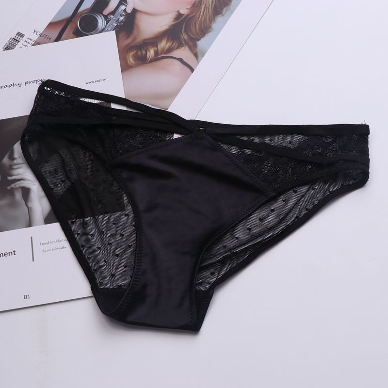 sexy underwear hollow cross temptation see-through lace underwear breathable cotton bottom file low-waist briefs women_voghion.com